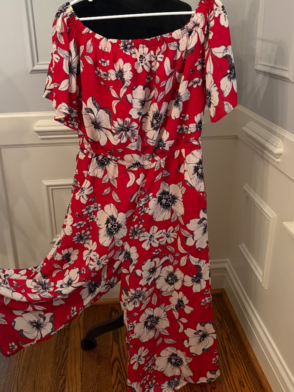 Jumpsuit size 14. Red with white flowers.